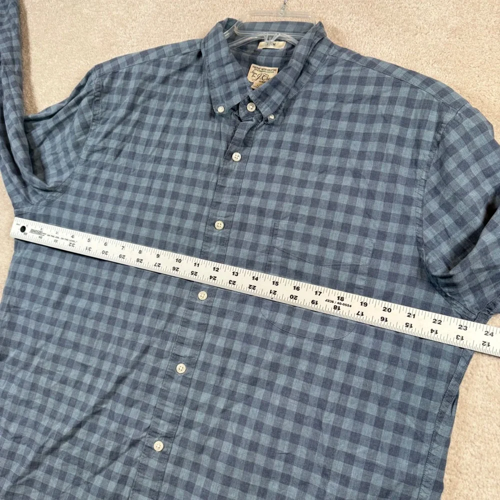 J Crew Slim Mens Blue‎ Buffalo Plaid Button Down Shirt Organic Cotton Stretch XL